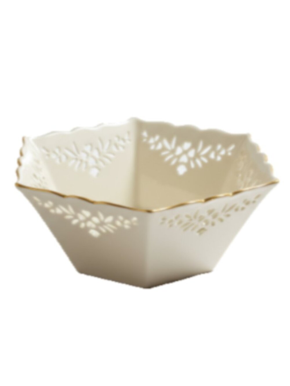 Lenox Vintage Porcelain Bowl Reticulated Hexagon 24K Gold Trim USA Ivory